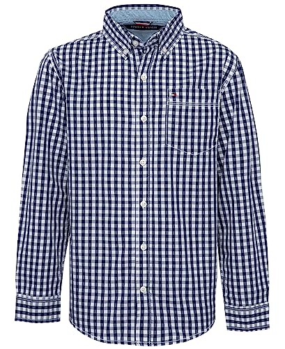 Tommy Hilfiger Boys' Long Sleeve Woven Button-down Shirt, Lightweight & Breathable
