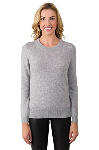 JENNIE LIU Women's 100% Pure Cashmere Crew Neck Sweater, Tight Knit Cozy Soft Hand Washable Long Sleeve Pullover