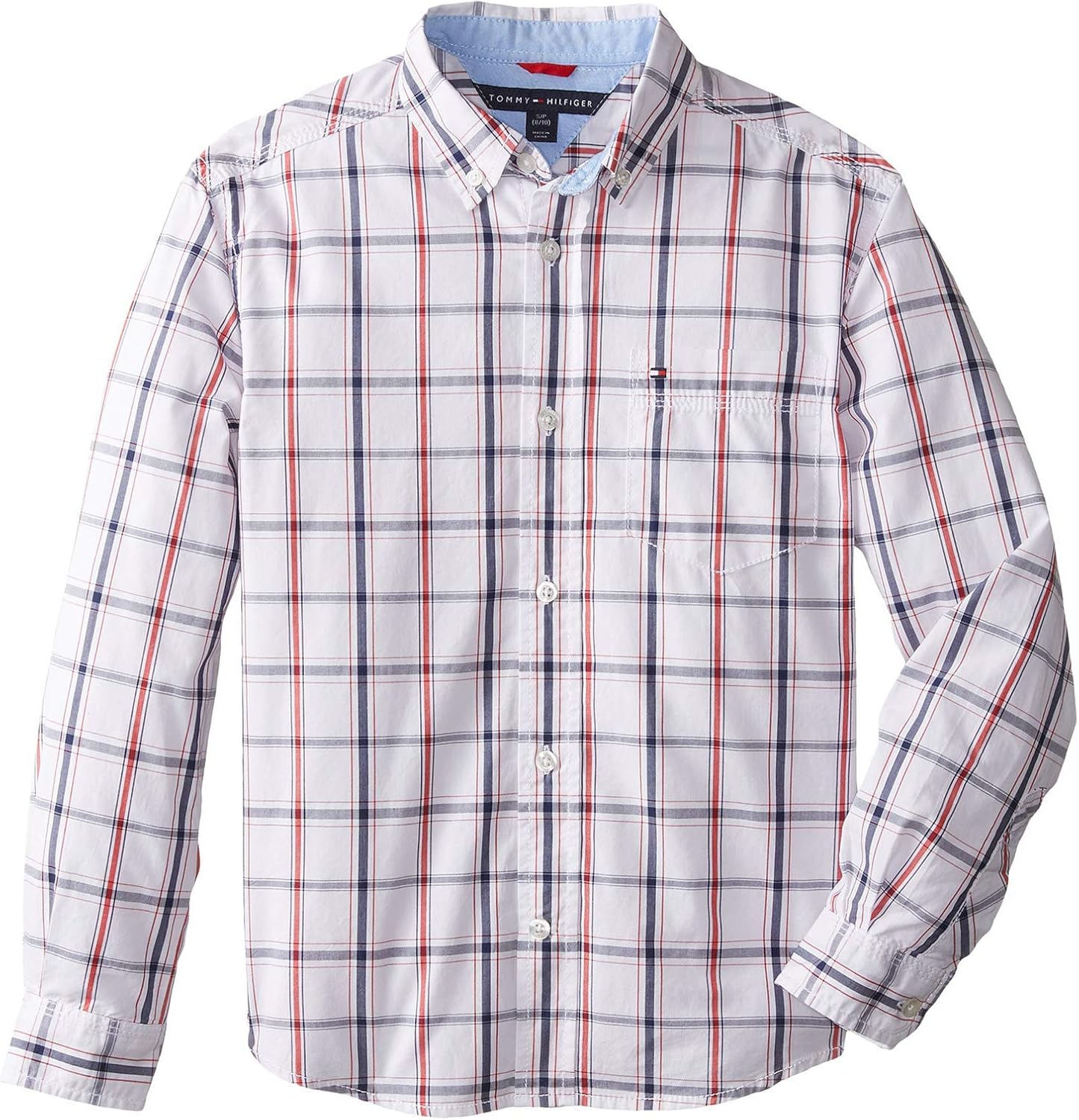 Tommy Hilfiger Boys' Long Sleeve Woven Button-down Shirt, Lightweight & Breathable