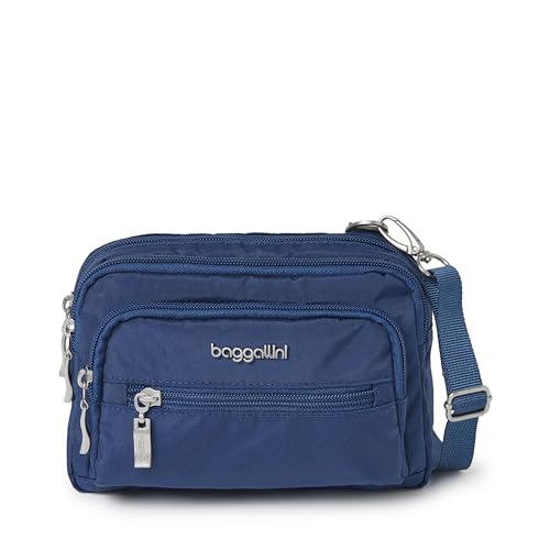 Baggallini Triple Zip Small Crossbody Bag for Women - 8x6 Lightweight Convertible Fanny Pack Belt Bag