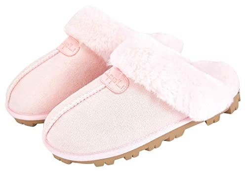 CLPP'LI Womens Slip on Faux Fur Warm Winter Mules Fluffy Suede Comfy Slippers