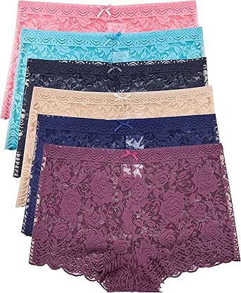 Barbra Lingerie Multi Pack of Women's Regular & Plus Size Lace Boyshort Panties
