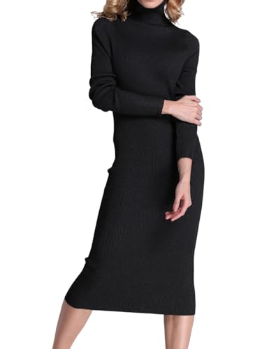 Rocorose Turtleneck Ribbed Sweater Dress
