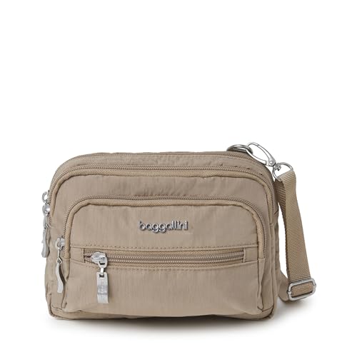Baggallini Triple Zip Small Crossbody Bag for Women - 8x6 Lightweight Convertible Fanny Pack Belt Bag