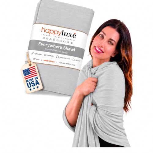 Happyluxe Travel Shawl Wraps for Women - 68x35in Wrap. Lightweight Pashmina, Airplane Travel Blanket Scarf. Made In USA