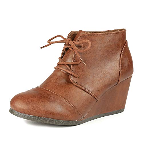 DREAM PAIRS Women's Wedge Boots Casual Fashion Lace Up Low Heel Ankle Booties Shoes