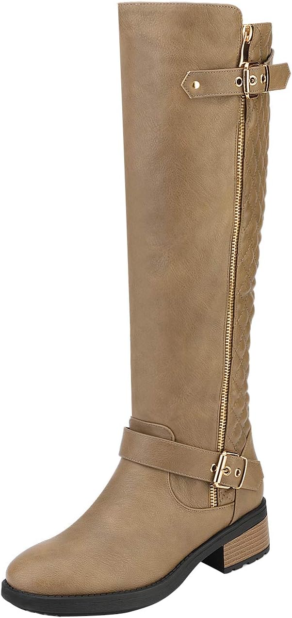 DREAM PAIRS Women's Knee High Boots Wide Calf Low Heel Riding Boots Fall Tall Boots for Women