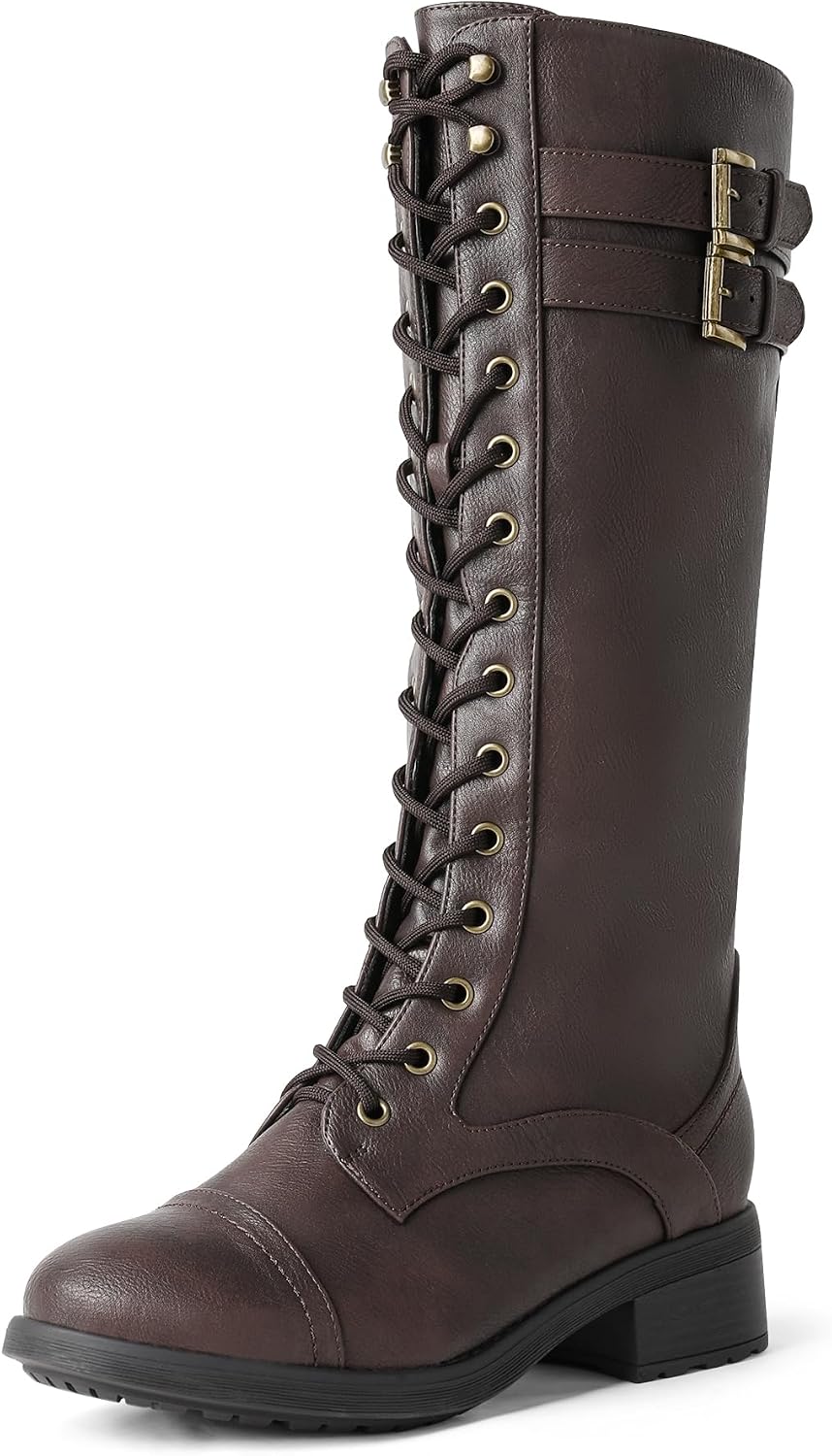 DREAM PAIRS Women's Pu Knee High Riding Combat Boots (ASIN B01GAIF8YS)