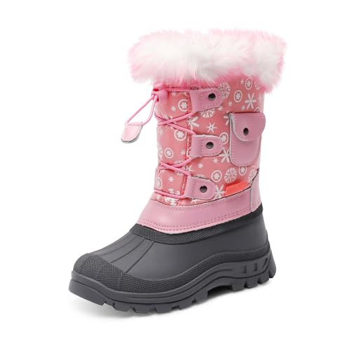 DREAM PAIRS Boys Girls Snow Boots Water-Resistant Outdoor Warm Cozy Anti-Slip Mid Calf Faux Fur Lining Insulated Winter Shoes for Little/Big Kids