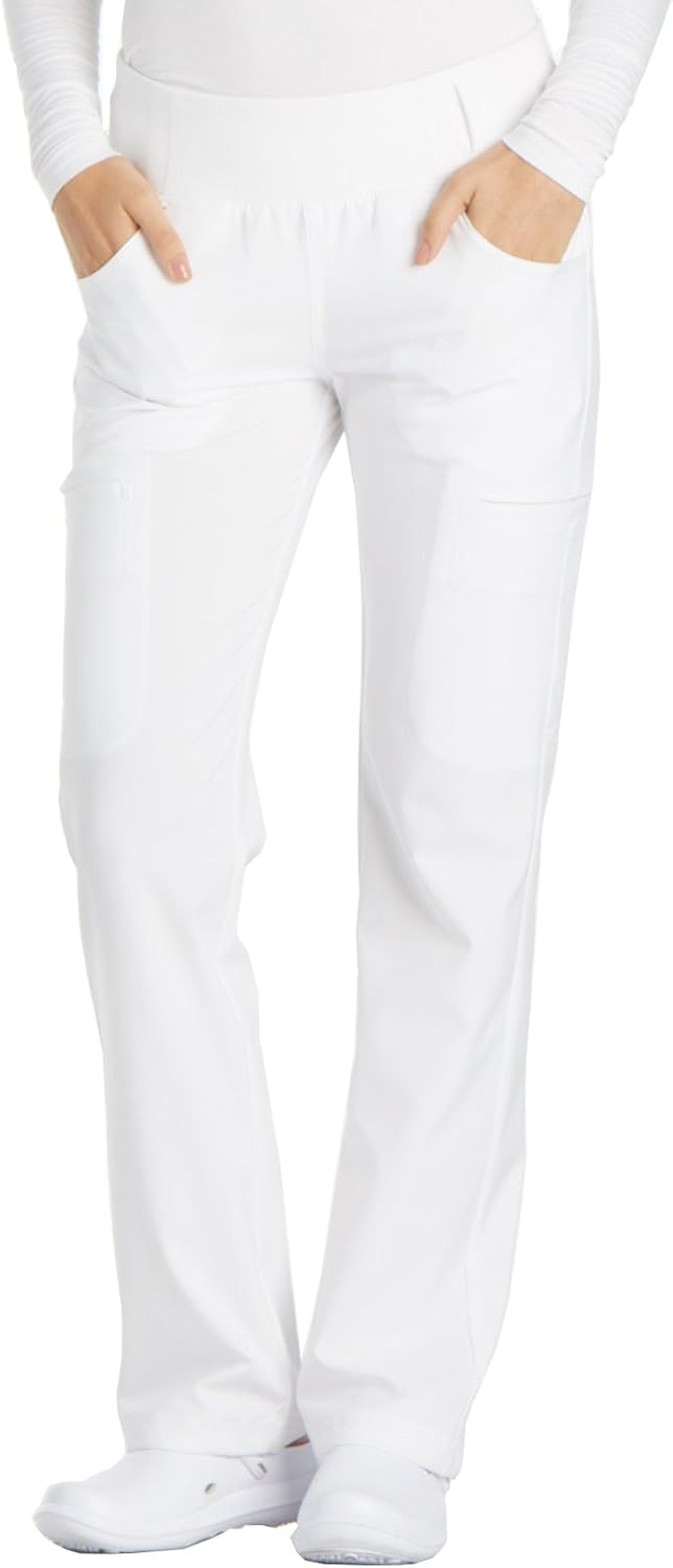 Cherokee Scrubs for Women Mid Rise Straight Leg Scrub Pants For Women Pull-on Bottoms with 6 Pockets & 360 Stretch - CK002