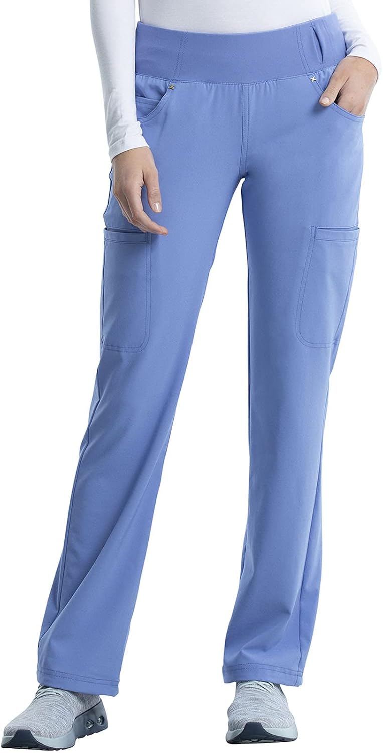 Cherokee Scrubs for Women Mid Rise Straight Leg Scrub Pants For Women Pull-on Bottoms with 6 Pockets & 360 Stretch - CK002