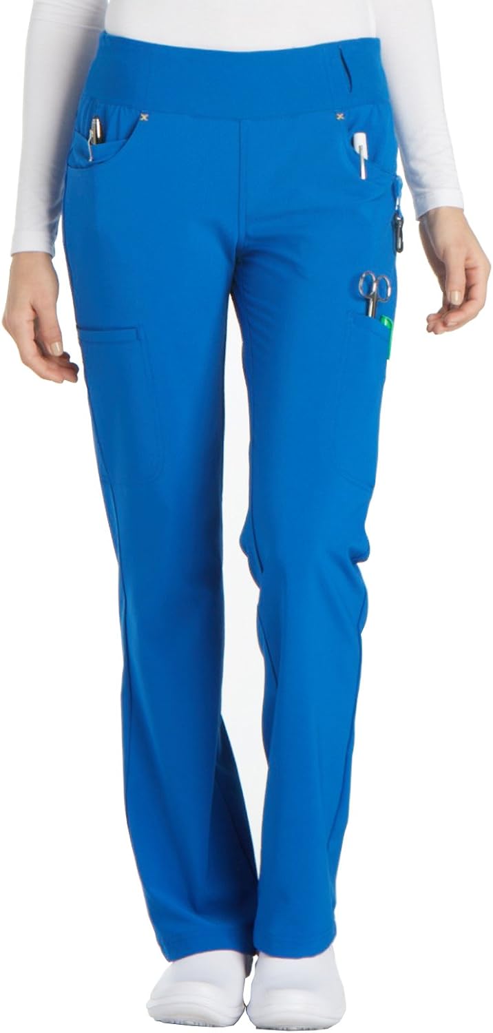 Cherokee Scrubs for Women Mid Rise Straight Leg Scrub Pants For Women Pull-on Bottoms with 6 Pockets & 360 Stretch - CK002