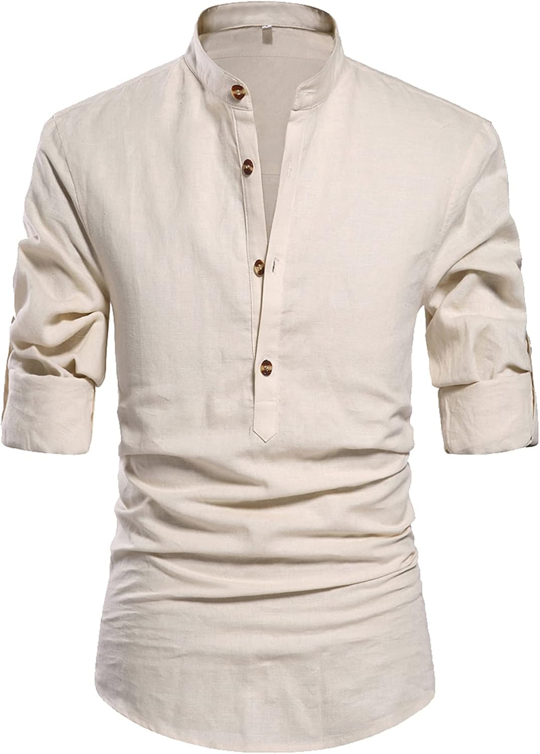 NITAGUT Men Henley Neck Linen Shirt
