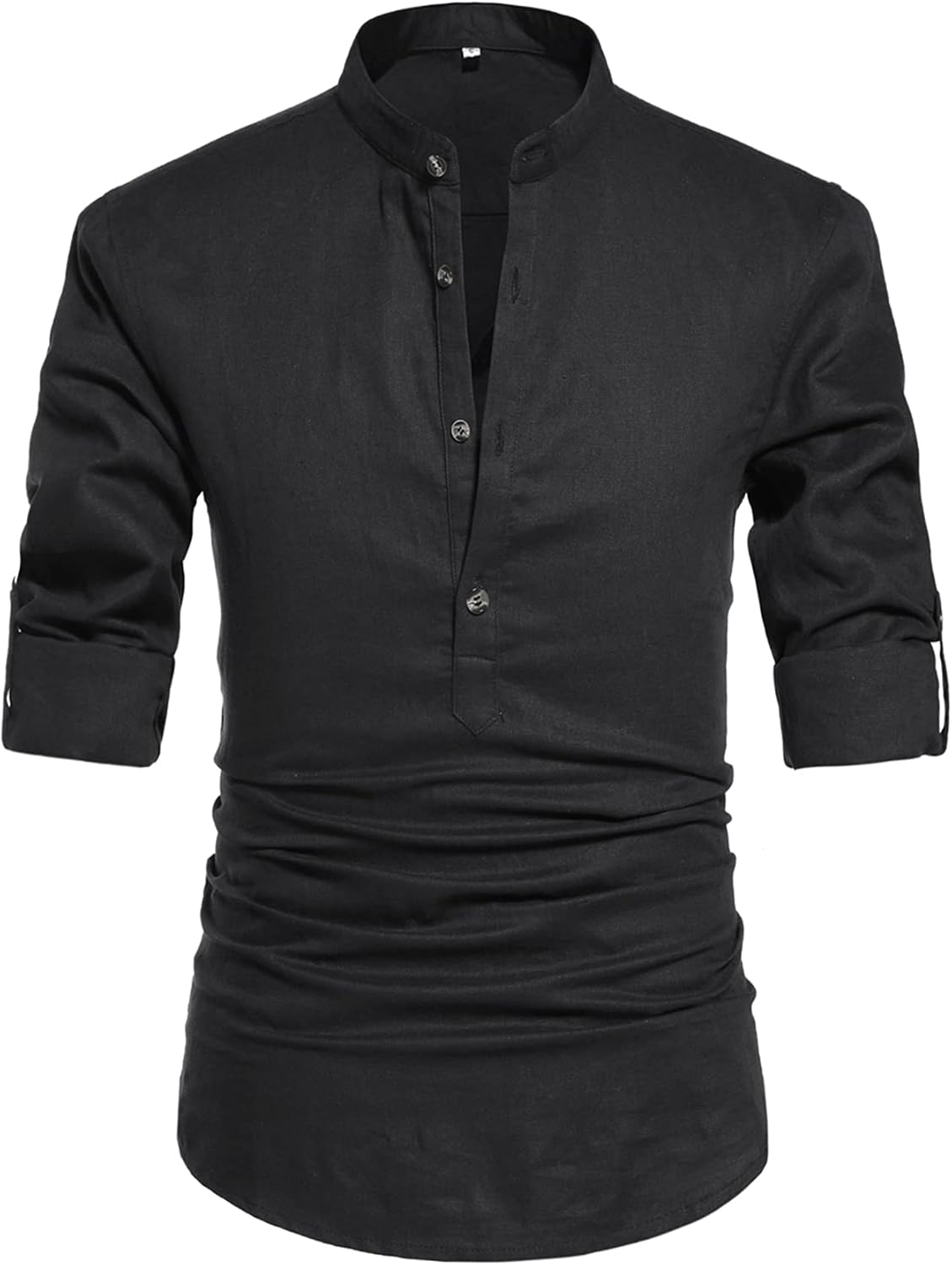 NITAGUT Men Henley Neck Long Sleeve Daily Look Linen Shirts