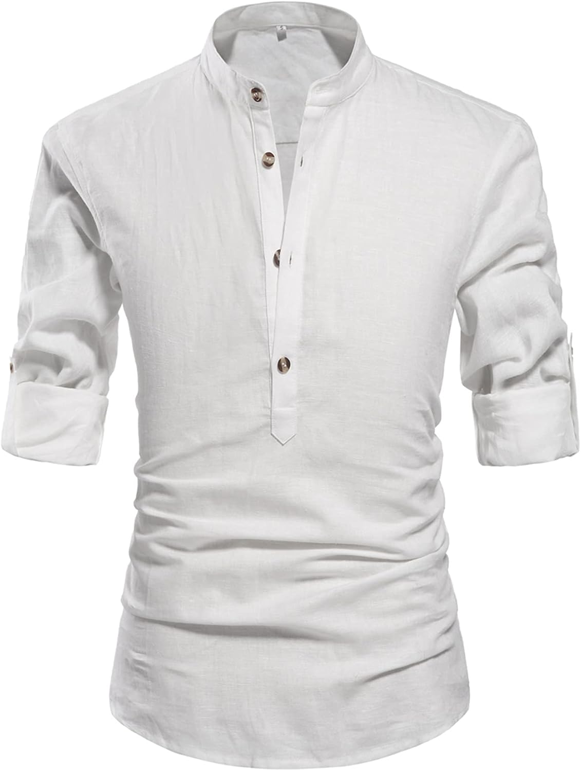 NITAGUT Men Henley Neck Long Sleeve Daily Look Linen Shirts