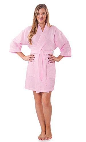 Turquaz Linen Lightweight Thigh Length Robes For Women - Waffle Kimono Bridesmaids Robe - Summer Bathrobes For Women