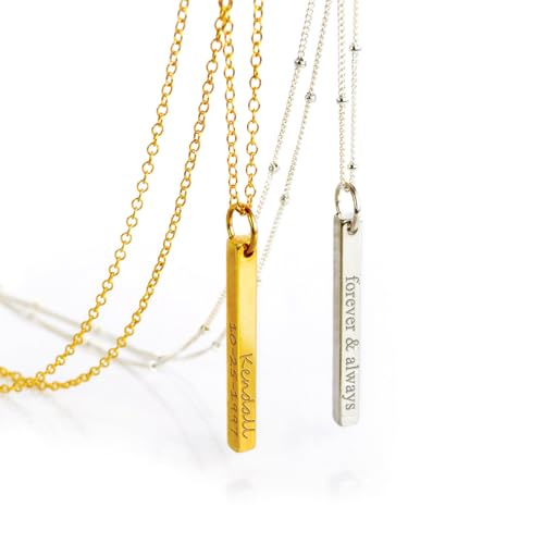 Personalized Kids Name Necklace for Mom  Dainty Custom Engraved 3D Bar Necklace for Women  Personalized Vertical Bar Necklace  Gold, Rose Gold, Sterling Silver Name Pendant  Gift for Mom [3DW]