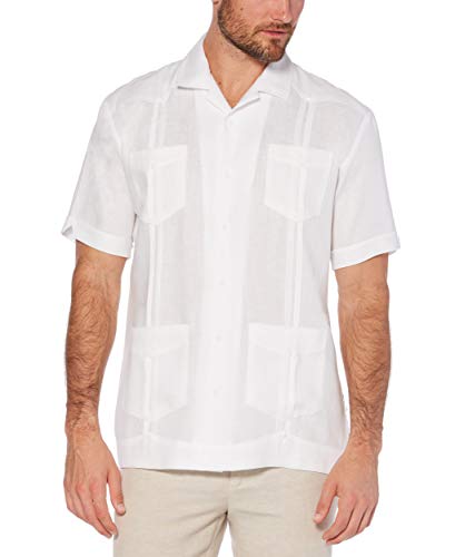 Cubavera Men's 100% Linen Short Sleeve Button-Down Guayabera Shirt, Four Pockets, Camp Collar, Pintuck Detail, Lightweight