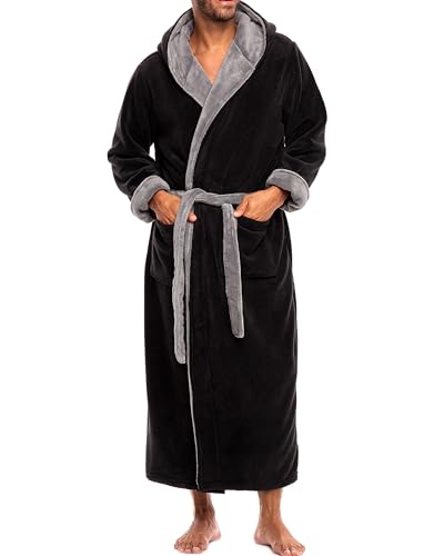 Alexander Del Rossa Mens Robe with Hood (Black)