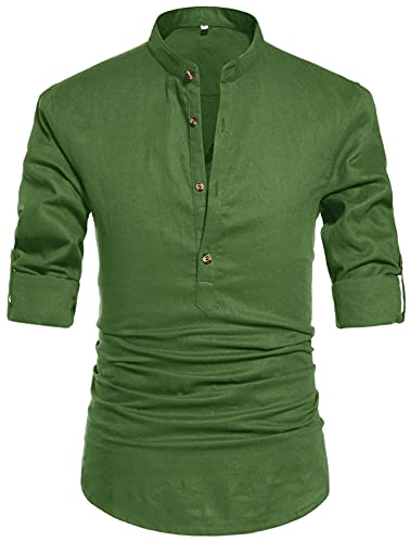 NITAGUT Men Henley Neck Long Sleeve Daily Look Linen Shirts