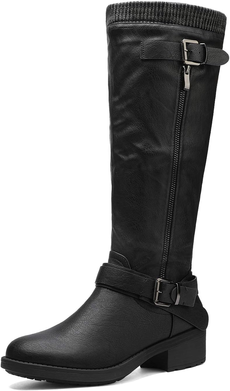 DREAM PAIRS Women's Knee High Boots Wide Calf Low Heel Riding Boots Fall Tall Boots for Women
