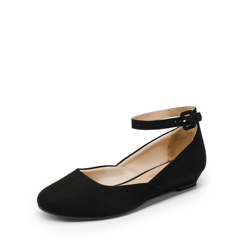 DREAM PAIRS Women's Dress Flats Ballet Low Wedge Round Toe Ankle Strap Comfortable Casual Flats Shoes