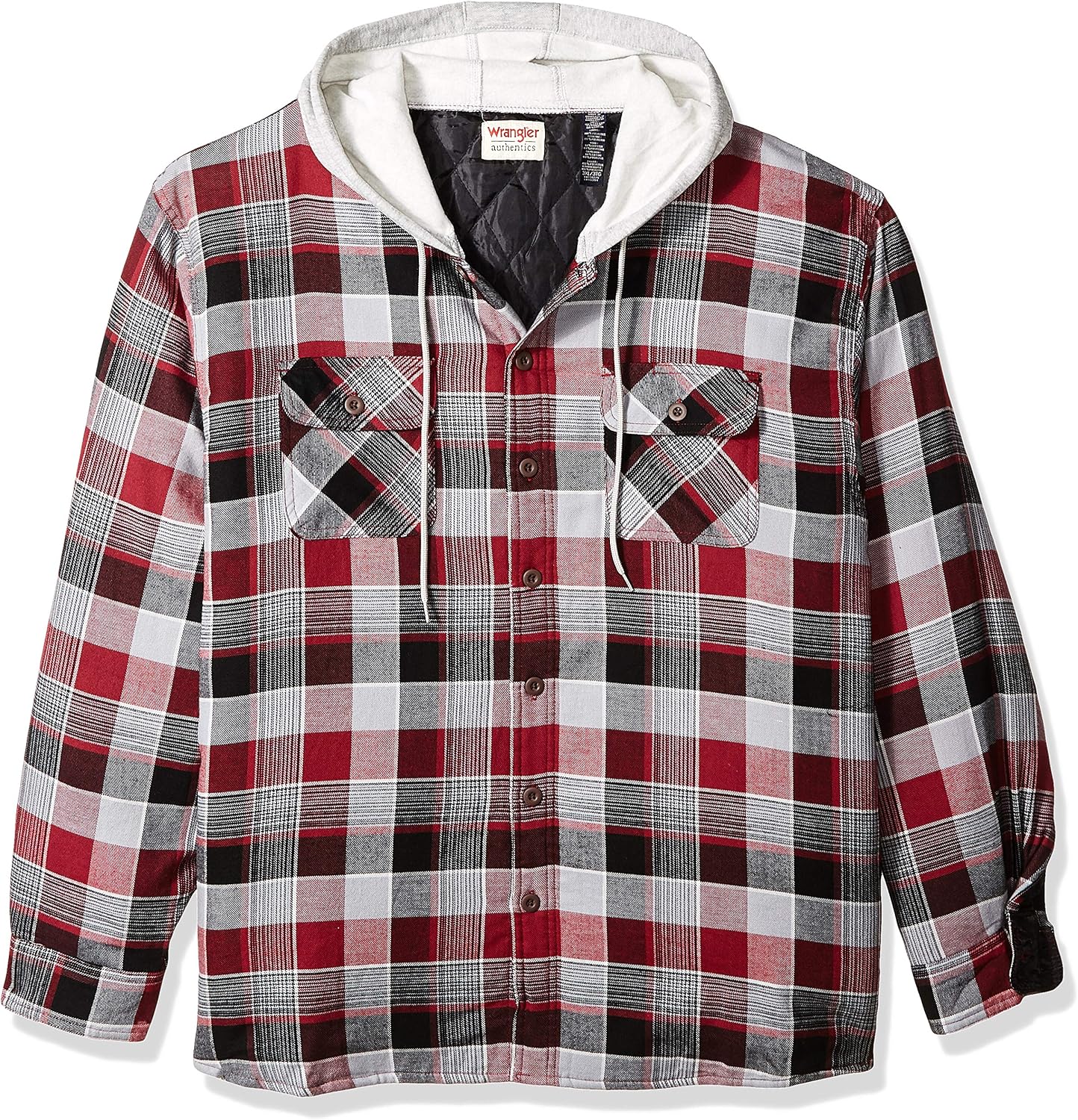Wrangler Authentics Men's Long Sleeve Quilted Lined Flannel Shirt Jacket with Hood