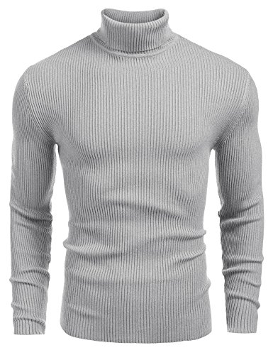 COOFANDY Mens Ribbed Slim Fit Knitted Pullover Casual Turtleneck Sweater