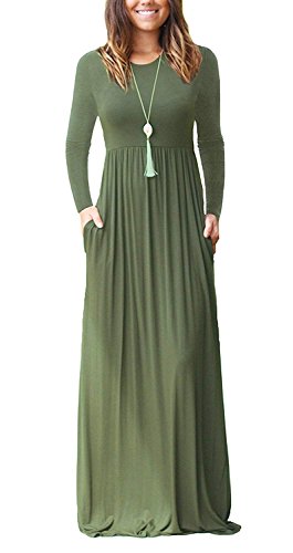 AUSELILY Women's Long Sleeve Dress Loose Plain Long Casual Maxi Dresses with Pockets 2025 New