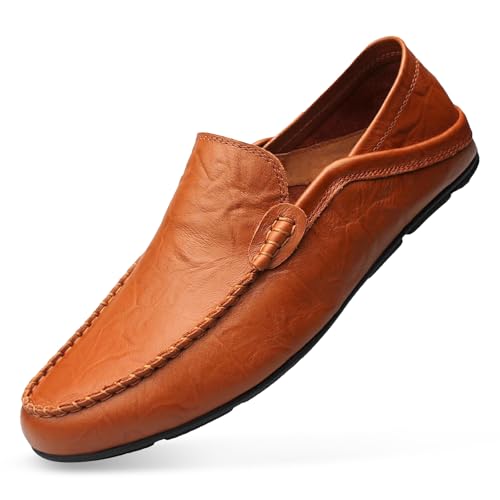 Go Tour Men's Premium Genuine Leather Casual Slip on Loafers Breathable Driving Shoes Fashion Slipper