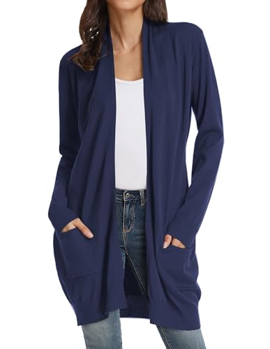 GRACE KARIN Women's Long Cardigan Sweater Open Front Classic Knitted Lightweight Sweater with Pockets