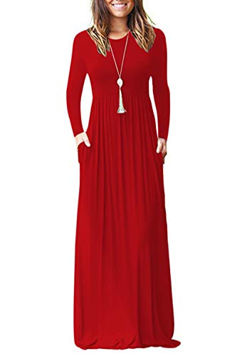 AUSELILY Women's Long Sleeve Dress Loose Plain Long Casual Maxi Dresses with Pockets 2025 New