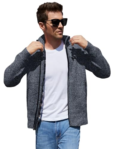 Yeokou Men's Casual Slim Full Zip Thick Knitted Cardigan Sweaters with Pockets
