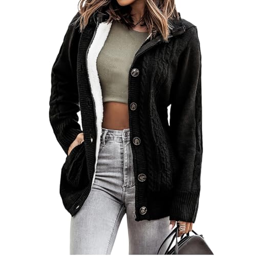 Sidefeel Women's Cardigan Sweaters Hooded Cardigans Fleece Lined Jackets Winter Sweater Coat