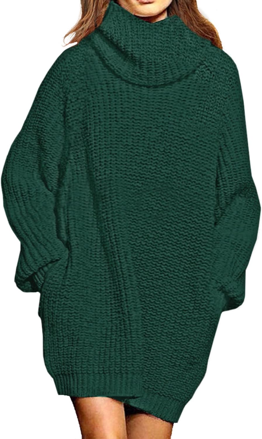 Pink Queen Women's Loose Turtleneck Oversize Long Pullover Sweater Dress