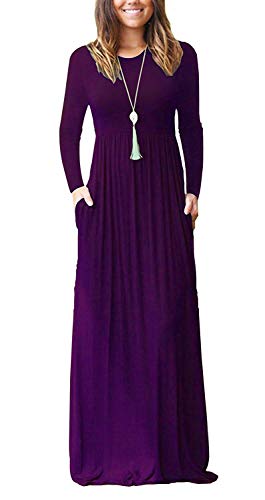 AUSELILY Women's Long Sleeve Dress Loose Plain Long Casual Maxi Dresses with Pockets 2025 New