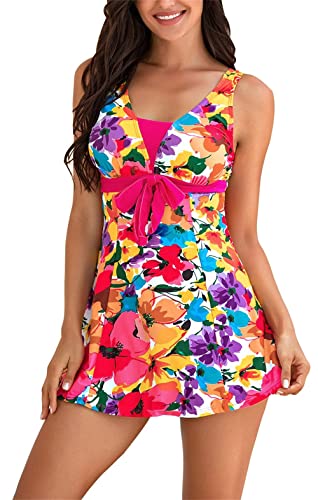 ECUPPER Womens One Piece Swimsuit Plus Size Bathing Suit Tummy Control Swimdress Shaping Skirted Swimwear with Boyshorts