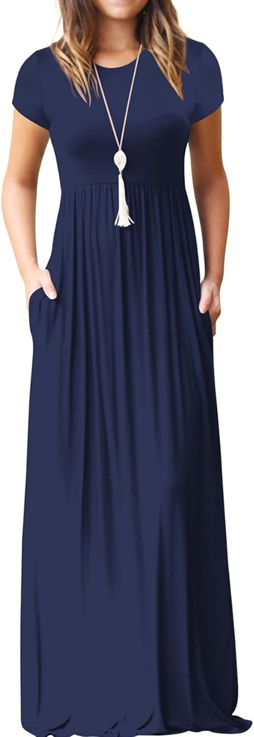 VIISHOW Women's Short Sleeve Loose Plain Maxi Dresses Casual Long Dresses with Pockets