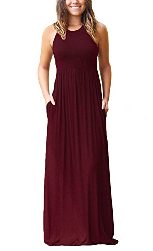 GRECERELLE Women's Sleeveless Racerback Maxi Dress Floral Print Casual Long Dresses with Pockets