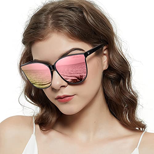 LVIOE Cat Eyes Sunglasses for Women, Polarized Oversized Fashion Vintage Eyewear for Driving Fishing - 100% UV Protection