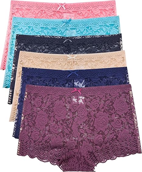 Barbra Lingerie Multi Pack of Women's Regular & Plus Size Lace Boyshort Panties
