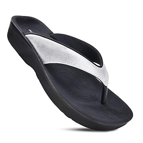 AEROTHOTIC Slip On Recovery Footwear Plantar Fasciitis Flip Flops for Women Yoga Mat Outdoor Walking Beach Ladies Arch Support Summer Thong Dressy Casual Sandals Comfortable Vacation Essentials
