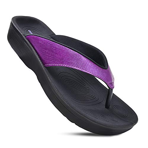 AEROTHOTIC Slip On Recovery Footwear Plantar Fasciitis Flip Flops for Women Yoga Mat Outdoor Walking Beach Ladies Arch Support Summer Thong Dressy Casual Sandals Comfortable Vacation Essentials