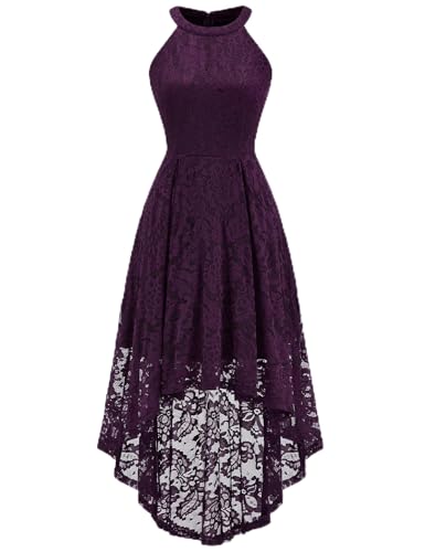 Dressystar Women Halter Lace Wedding Guest Dress Hi-Lo Cocktail Party Bridesmaid Formal Dresses