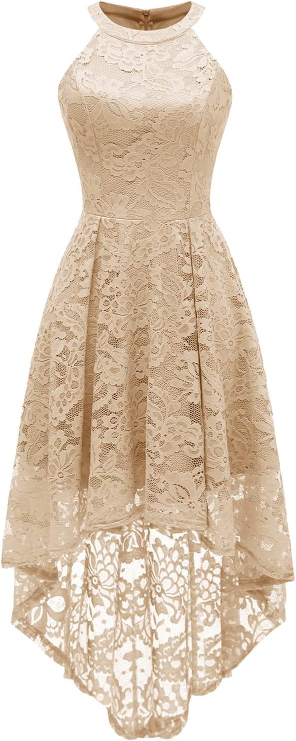 Dressystar Women Halter Lace Wedding Guest Dress Hi-Lo Cocktail Party Bridesmaid Formal Dresses