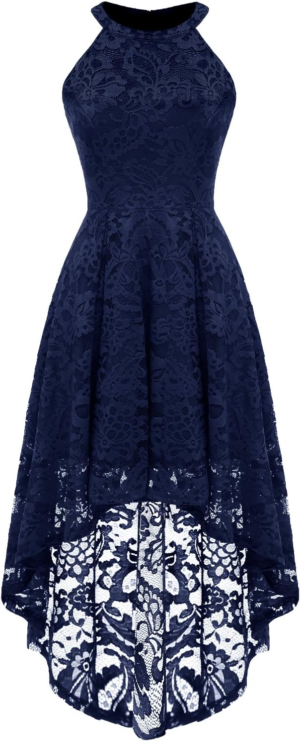 Dressystar Women Halter Lace Wedding Guest Dress Hi-Lo Cocktail Party Bridesmaid Formal Dresses