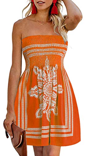 CHICGAL Summer Dresses for Women Beach Cover Ups Strapless Boho Floral Print Sundress