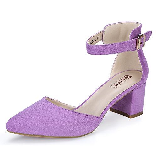 IDIFU Women's IN2 Pedazo Dress Shoes Low Block Heels Comfortable Chunky Closed Toe Ankle Strap Wedding Pumps
