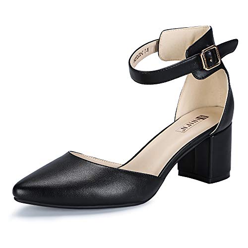 IDIFU Women's IN2 Pedazo Dress Shoes Low Block Heels Comfortable Chunky Closed Toe Ankle Strap Wedding Pumps