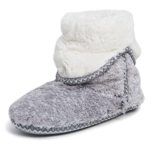 Dearfoams womens Fuzzy Memory Foam Beth Bedroom Bootie Slipper Sock With Grippers